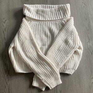 White Cable Knit Turtleneck Sweater